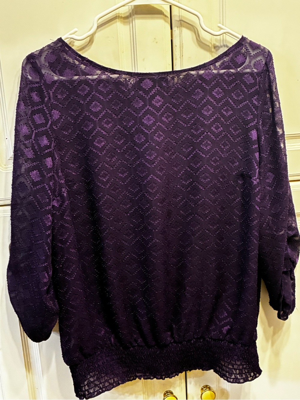 AB studio Women’s purple Lace Overlay  blouse, Size: M